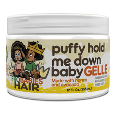 FroBabies Hair Puffy Hold Me Down Baby Gelle ingredients highlight honey and avocado for moisture.