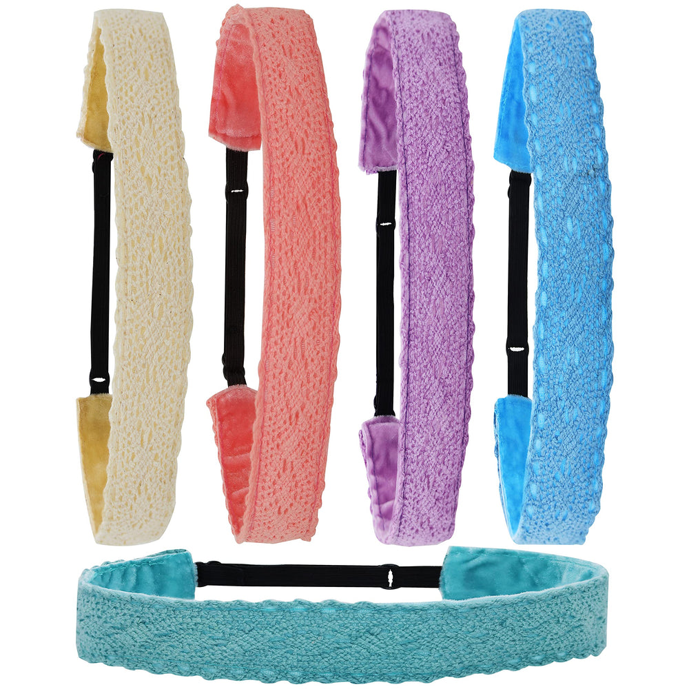 FROG SAC 5 Lace Headbands with adjustable back and velvet lining for a secure, comfy fit.
