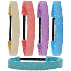 FROG SAC 5 Lace Headbands with adjustable back and velvet lining for a secure, comfy fit.