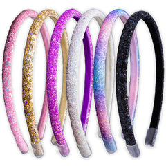 FROG SAC 6 headbands glitter close-up highlights iridescent sparkle for everyday style.