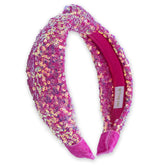 FROG SAC Sequin Knot Headband in pink sequins adds bold sparkle for everyday wear.