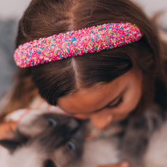 FROG SAC Puffy glitter headband secures hair with bright sparkle for daily wear