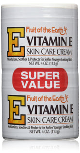 Fruit of the Earth Vitamin-E Cream 4oz jar front view for deep hydration of dry skin.