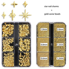 FSpronail estrellitas oro de cinco puntos para uñas, detalle destacado.