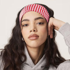 Fszsaa striped headband flat lay with beach gear for casual style.