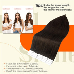 Full Shine seamless blend tape-in extensions deliver an undetectable natural look.