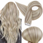 Full Shine tape-in extensions in 18 inch 613 blonde for natural look