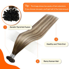 Full Shine U Tip extensions Italian keratin bonds highlight secure attachment and smooth wear