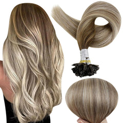 Full Shine U Tip extensions real hair closeup shows silky texture for natural blend