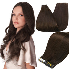 Full Shine brown tape-in hair extensions 20inch skin weft for seamless blend