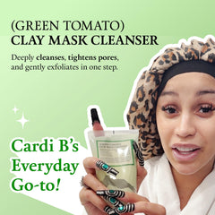 FULLY Green Tomato Clay Mask Cleanser application on face demonstrates gentle cleansing action.