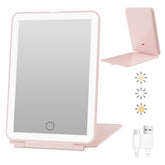 FUNTOUCH rechargeable travel makeup mirror with folding design and 72 LEDs for on-the-go makeup.