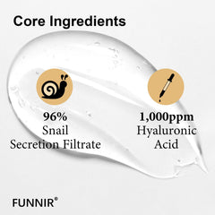 FUNNIR Snail Mucin 96% Essence application step shows gentle patting for absorption