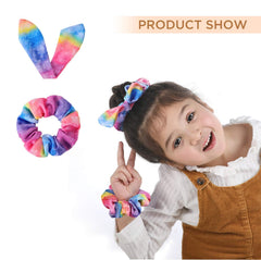 Funtopia rabbit ear scrunchies closeup shows soft fabric protecting hair during braids.