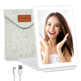 FUNTOUCH rechargeable travel mirror with 72 LEDs provides bright, even lighting for precise makeup.