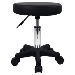 FURWOO round stool side view shows adjustable height for comfortable spa seating.