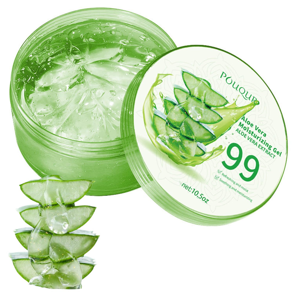 Fuveuua Aloe Gel bottle close-up showing pure hydration and cooling sensation.