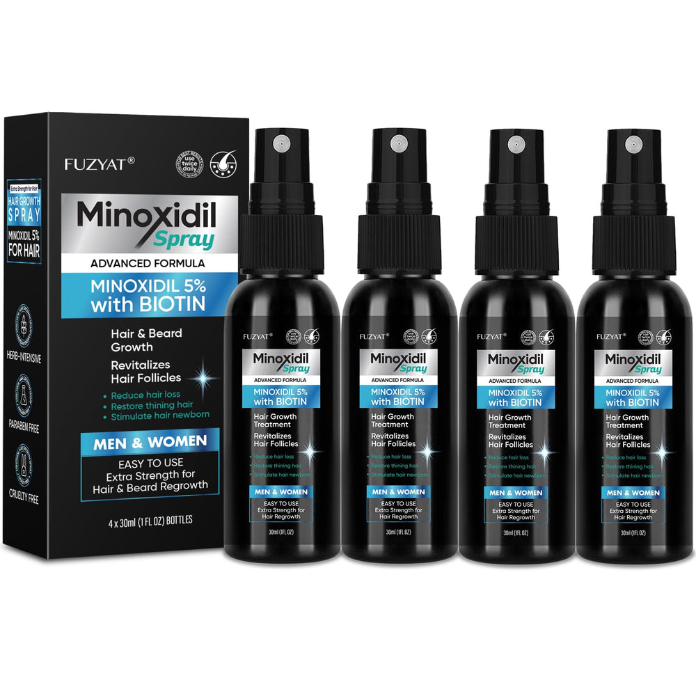FUZYAT 5% Minoxidil spray bottle for daily scalp application and hair growth.