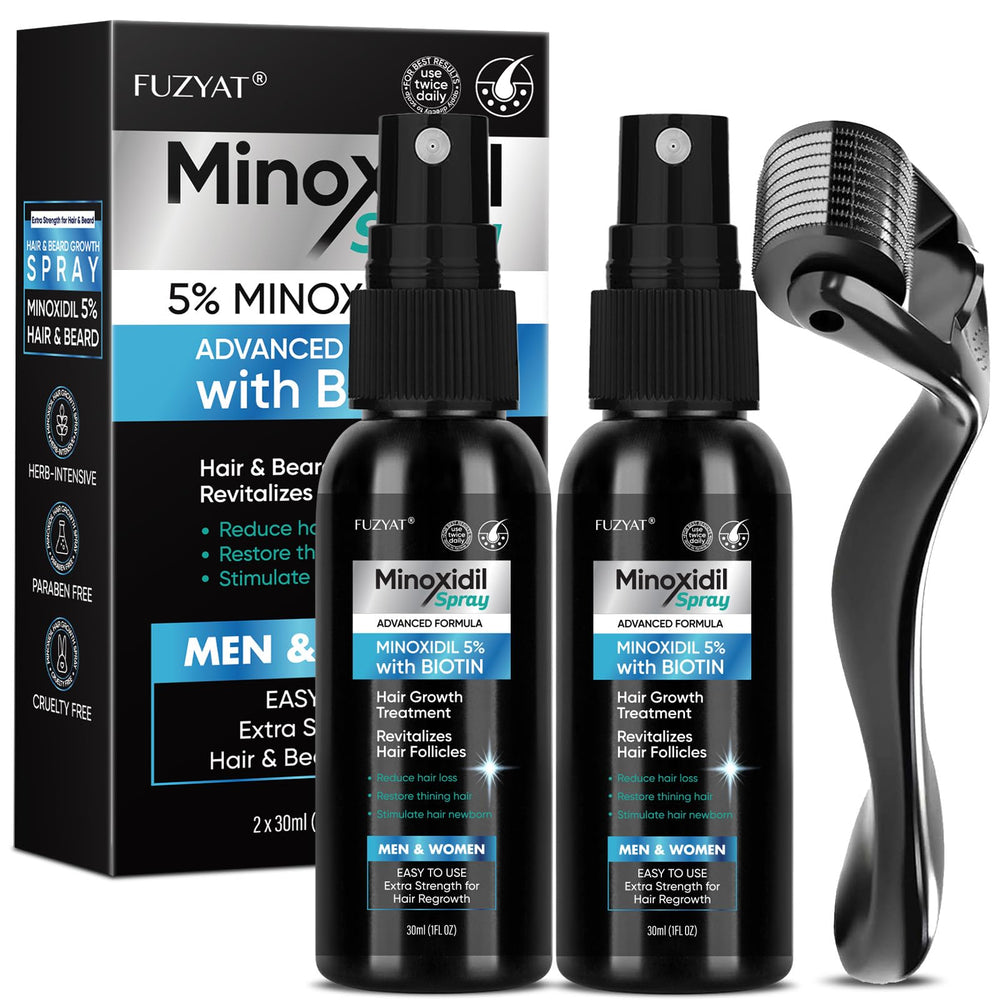 FUZYAT minoxidil spray bottle closeup for thinning hair support