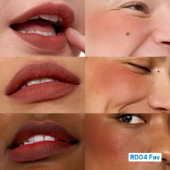 fwee Blurry Pudding Pot lip application closeup demonstrates dual-use color for lips.