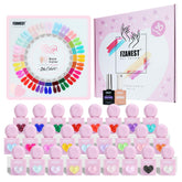 FZANEST 30-piece packaging with HEMA-free gel polishes and candy hearts