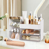 FZHZZ makeup organizer with drawers stores palettes and brushes for a tidy vanity.