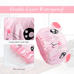 G2PLUS kids' shower cap features elastic fit for comfortable, secure wear.