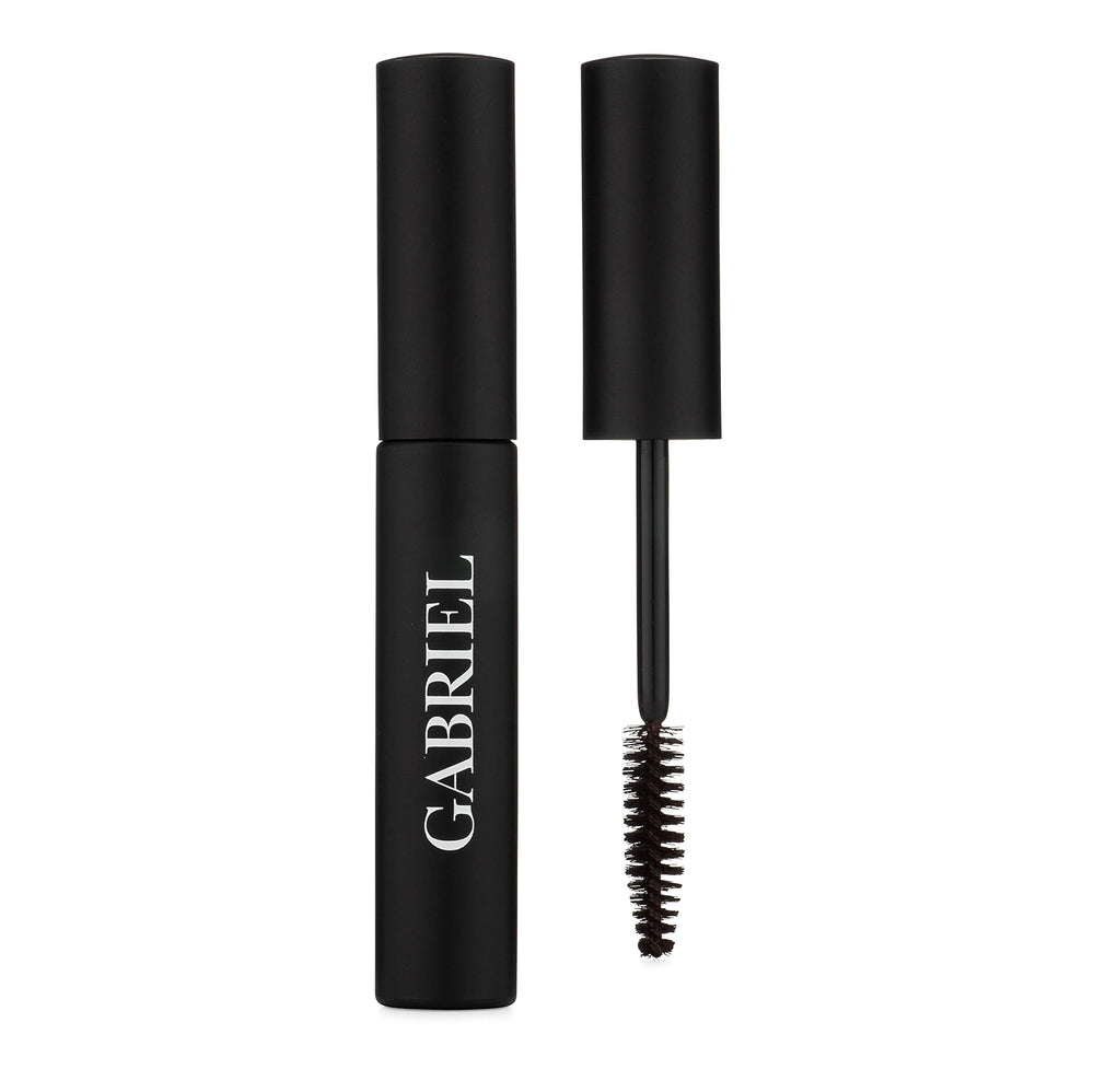 Gabriel Cosmetics Mascara Black Brown tube shows natural, long-lasting finish.
