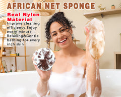 Gainlove African net sponge 45 inch length illustrating back reach and reachability