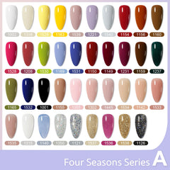 GAOY color range display highlighting jelly nude and glitter gels for versatile looks.