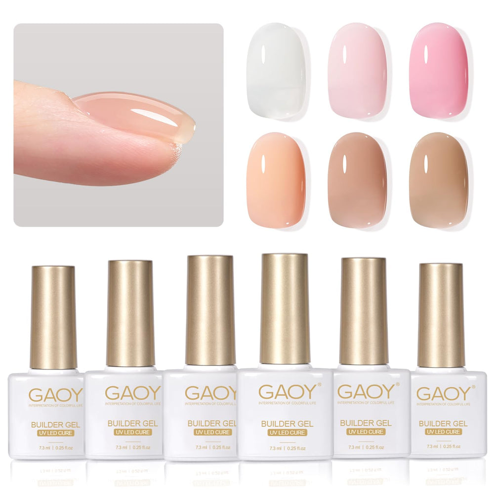 GAOY 6 colors builder gel set nails closeup for versatile at-home nail art