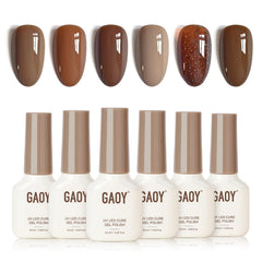 GAOY Brown Fall Gel Nail Polish Set packaging with six colors for at-home manicure
