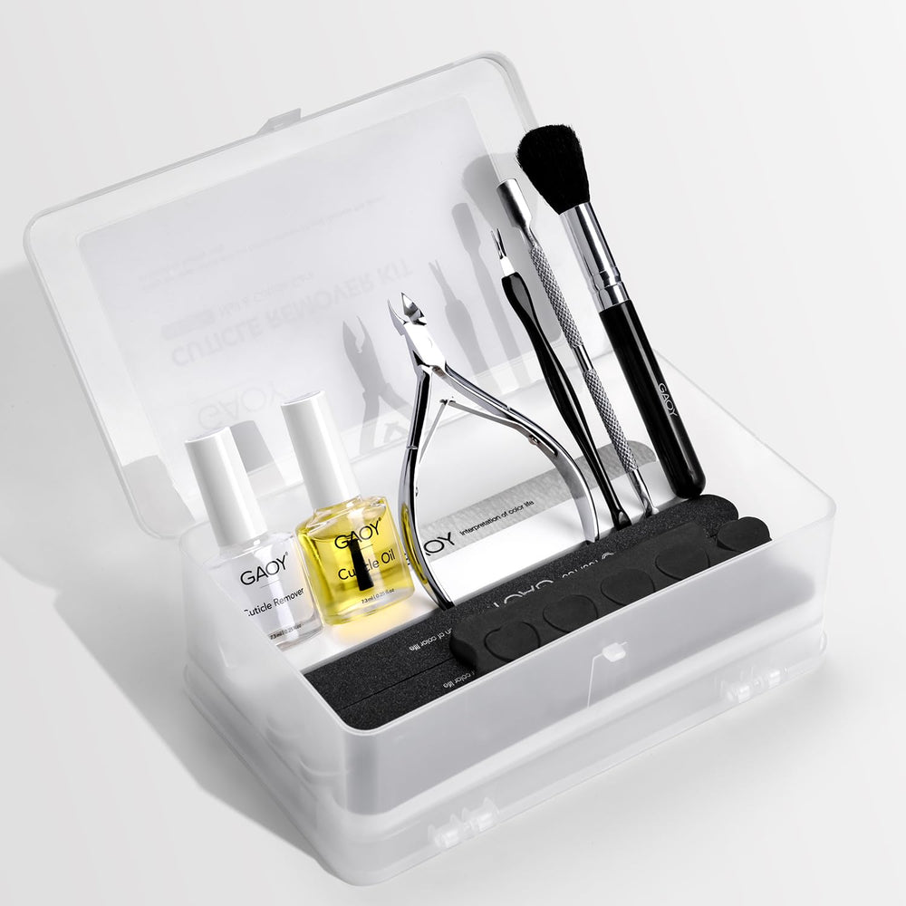 GAOY Cuticle Remover Kit box keeps workspace tidy for home manicures