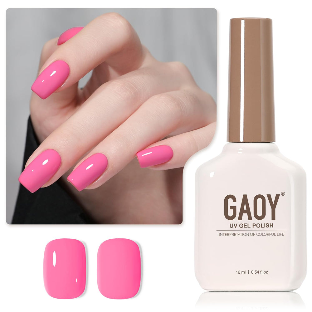 GAOY esmalte gel rosa 1526 frente a la botella, acabado brillante y duradero