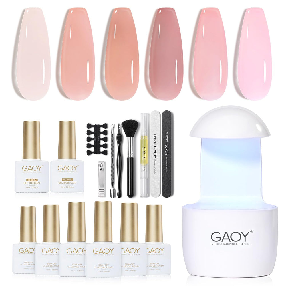 GAOY gel nail polish kit with six pinkish jelly shades for long-lasting at-home manicures