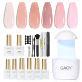 GAOY gel nail polish kit with six pinkish jelly shades for long-lasting at-home manicures