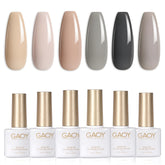 GAOY Gray Gel Nail Polish Set color swatches for versatile nude-brown looks.