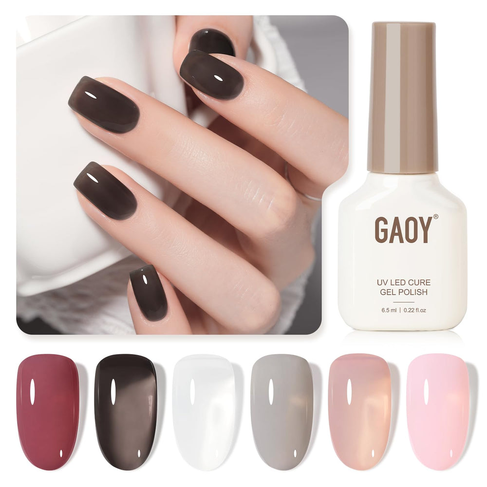 GAOY gray pink jelly gel nail polish swatches for creamy translucent manicure