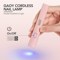 GAOY hand-held UV light gel nail application demonstrates precise detailing and quick cure
