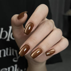 GAOY Hazel Harmony nail art application with subtle translucent glow.