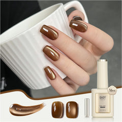 GAOY Jelly Brown Cat Eye bottle front with glitter for at-home manicures.