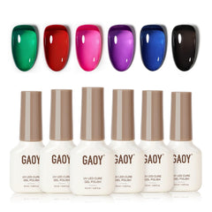 GAOY Jelly Red Black gel polish bottles on display for quick at home manicure.