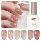 GAOY Jelly UV Gel Rose Quartz swatches show sheer to opaque options for easy at-home nails.