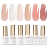 GAOY Milky Jelly Nude set bottle pour showing six sheer shades for DIY nails