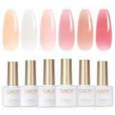 GAOY Milky White Jelly Nude swatch set shows sheer to opaque finishes for easy color planning