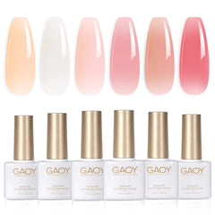 GAOY Milky White Jelly Nude swatch set shows sheer to opaque finishes for easy color planning