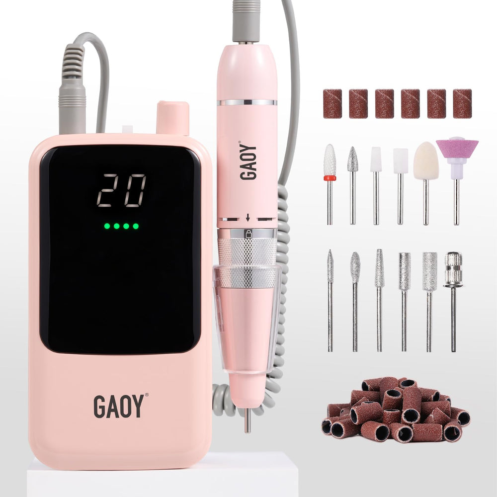 GAOY nail drill pink main view, showcasing cordless precision for at-home manicures.