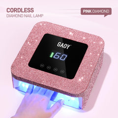 GAOY nail lamp shows rechargeable battery indicator for portable cordless convenience.