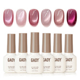 GAOY Pink Cat Eye Gel Nail Polish Set packaging shows six colors for versatile at-home manicures.