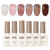 GAOY Rose Brown jelly nail polish kit packaging shows six color bottles for at-home manicures.